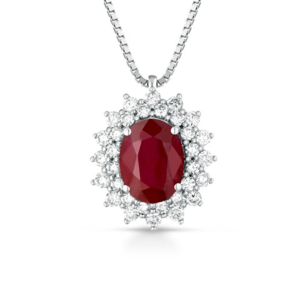 Collana Donna Pg Gioielli In Oro Bianco 18 Kt Con Diamanti 0.44 Ct E Rubino 1.84 Ct
