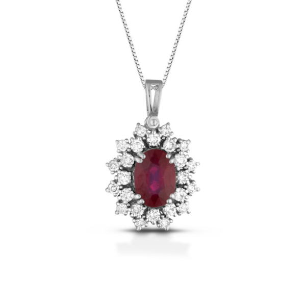 Collana Donna Pg Gioielli In Oro Bianco 18 Kt Con Diamanti 0.49 Ct E Rubino 1.92 Ct