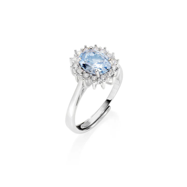 Anello Donna Amen In Argento 925 Con Zircone Acquamarina E Bianchi
