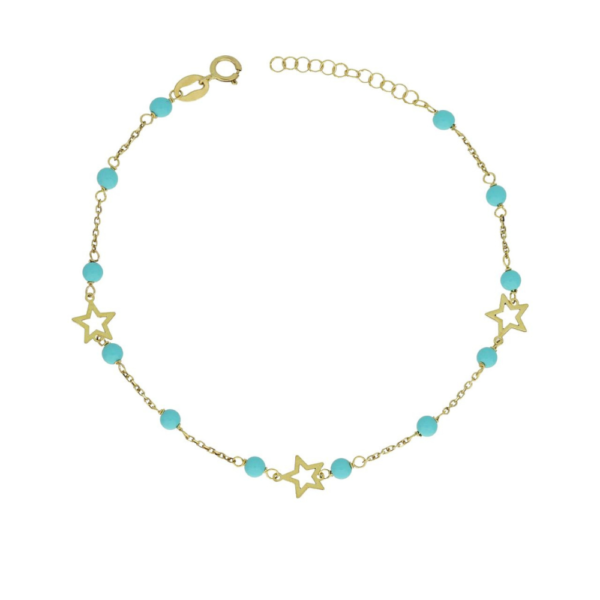 Bracciale Donna Igold In Oro Giallo 9 Kt Con Stelle E Sfere Turchesi