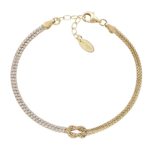 Bracciale Nodo D'Amore Amen In Argento 925 Dorato Con Zirconi Bianchi