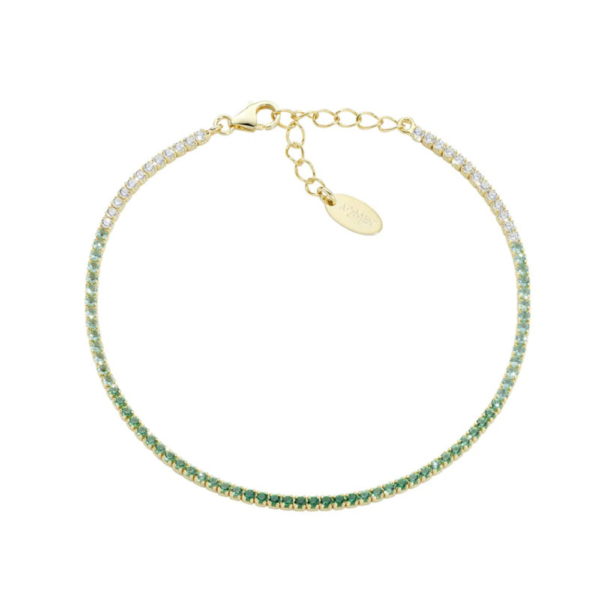 Bracciale Tennis Amen In Argento 925 Dorato Con Zirconi Verdi Degradè