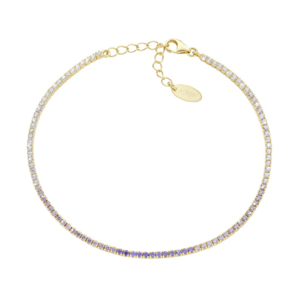 Bracciale Tennis Amen In Argento 925 Dorato Con Zirconi Viola Degradè