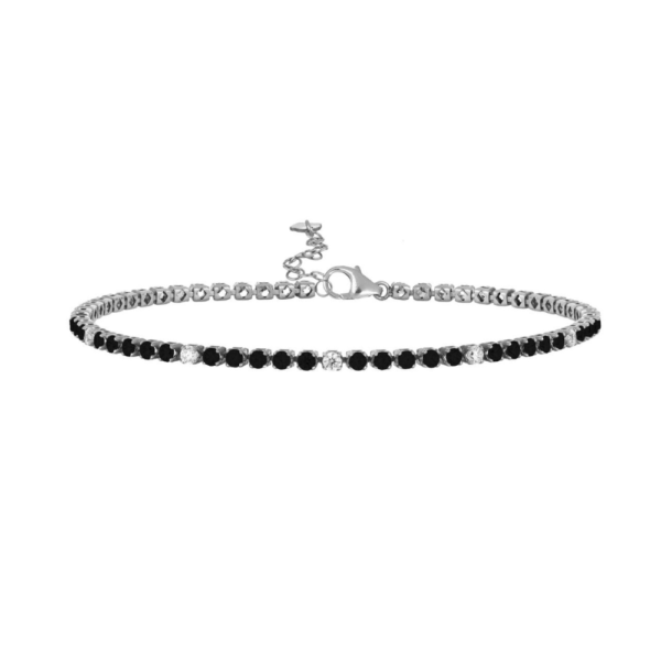 Bracciale Tennis Uomo Igold In Oro Bianco 9 Kt Con Zirconi Bianchi E Onice Nera