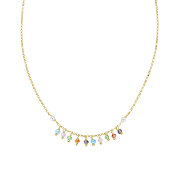 Collana Donna Amen In Argento 925 Dorato Con Cristalli Multicolor