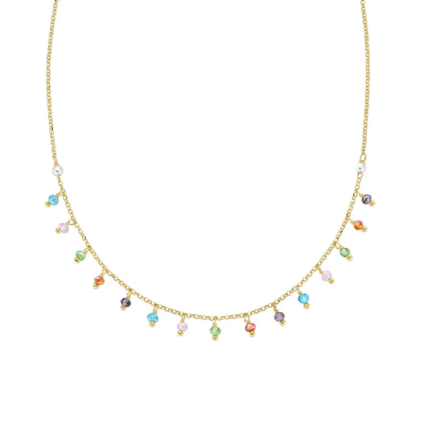 Collana Donna Amen In Argento 925 Dorato Con Cristalli Multicolor
