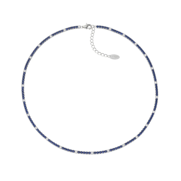 Collana Donna Tennis Amen In Argento 925 Con Zirconi Blu E Bianchi