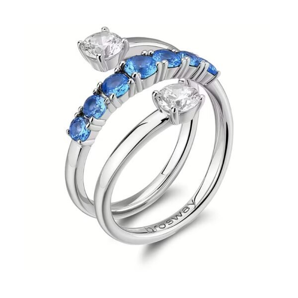 Anello Donna Brosway In Argento 925 Con Zirconi Bianchi E Blu Fancy