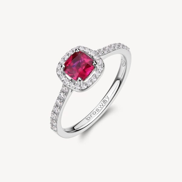 Anello Donna Brosway In Argento 925 Con Zirconi Bianchi E Rosso Rubino Fancy
