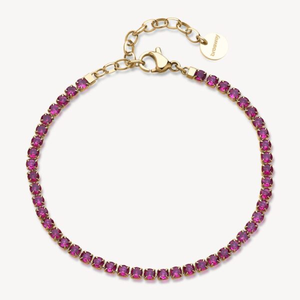 Bracciale Donna Tennis Brosway In Acciaio E Pvd Oro Giallo Con Cubic Zirconia Rosso Rubino