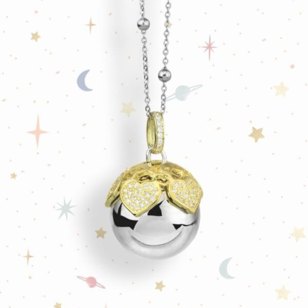Collana Chiama Angeli In Bronzo Bicolore E Cuori Boccadamo Con Peluche
