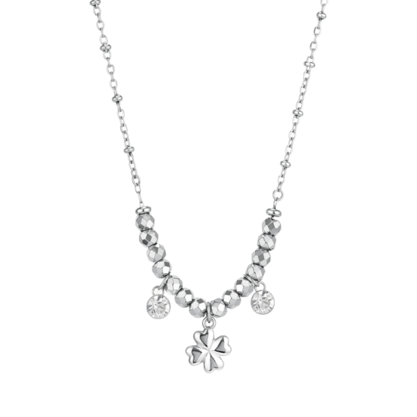 Collana Donna Brosway In Acciaio Con Quadrifoglio E Cristalli Bianchi Chakra