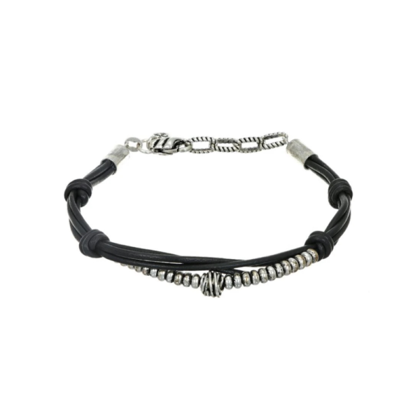 Bracciale Uomo Giacomo Burroni In Argento 925 E Pelle Nera
