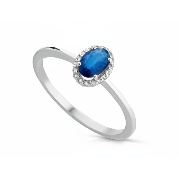 Anello Donna Kioto In Oro Bianco 9 Kt Con Diamanti 0.054 Ct E Zaffiro 0.46 Ct