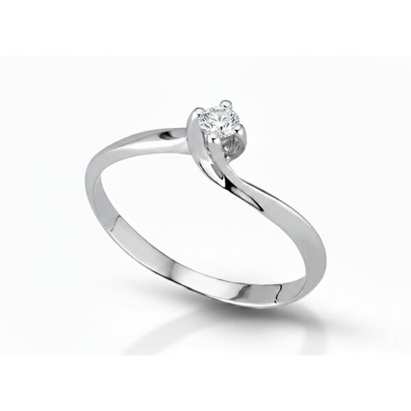 Anello Donna Solitario Kioto In Oro Bianco 9 Kt E Diamanti 0.12 Ct