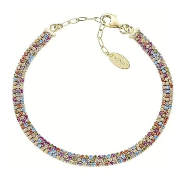 Bracciale Donna Amen Tennis Triplo Filo In Argento Dorato E Zirconi Multicolor