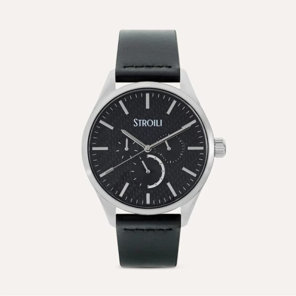 Orologio Uomo Stroili In Acciaio E Pelle Nera Marrakech Multifunzione