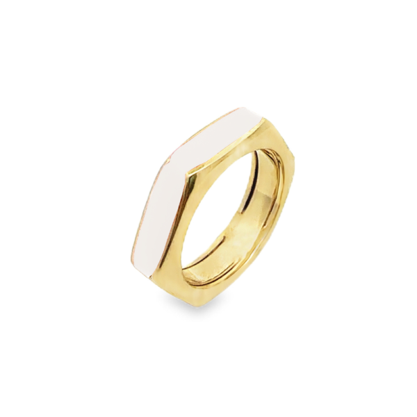 Anello Donna Labrioro In Argento 925 Dorato Con Smalto Bianco 3 - Verre Gioielli Anello Donna Labrioro In Argento 925 Dorato Con Smalto Bianco