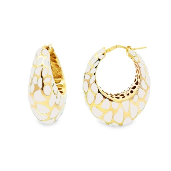 Orecchini Donna Ovali Labrioro In Argento 925 Dorato E Smalto Bianco