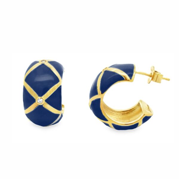 Orecchini Donna Semi Cerchio Labrioro In Argento 925 Dorato E Smalto Blu Con Zircone Bianco 3 - Verre Gioielli Orecchini Donna Semi Cerchio Labrioro In Argento 925 Dorato E Smalto Blu Con Zircone Bianco