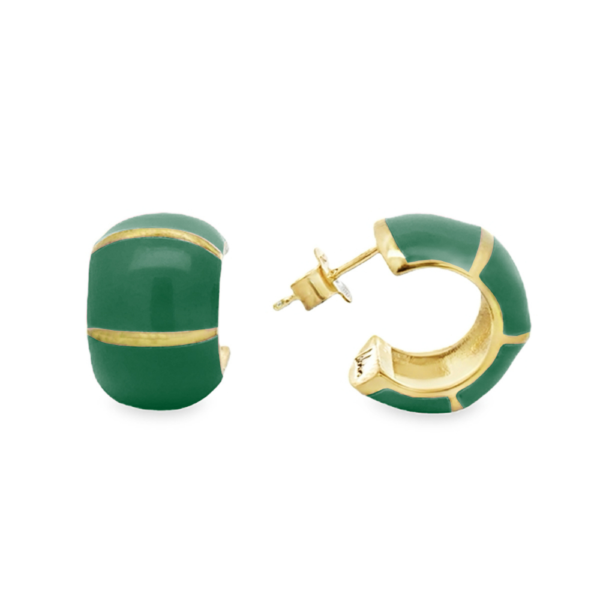 Orecchini Donna Semi Cerchio Labrioro In Argento 925 Dorato E Smalto Verde