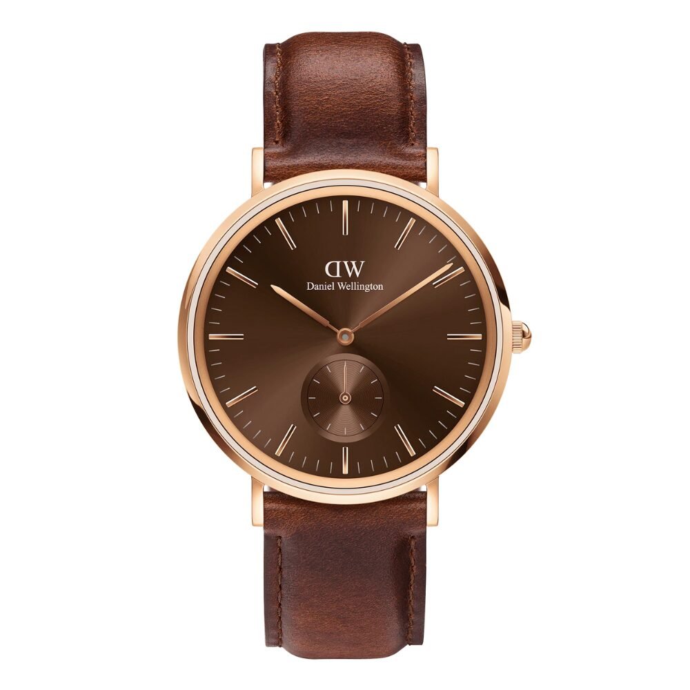 Orologio Uomo Classic Amber Daniel Wellington In Acciaio Rosato E Pelle Marrone
