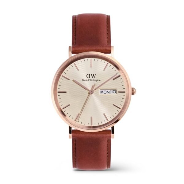 Orologio Uomo Classic St Mawes Daniel Wellington In Acciaio Rosato E Pelle Marrone