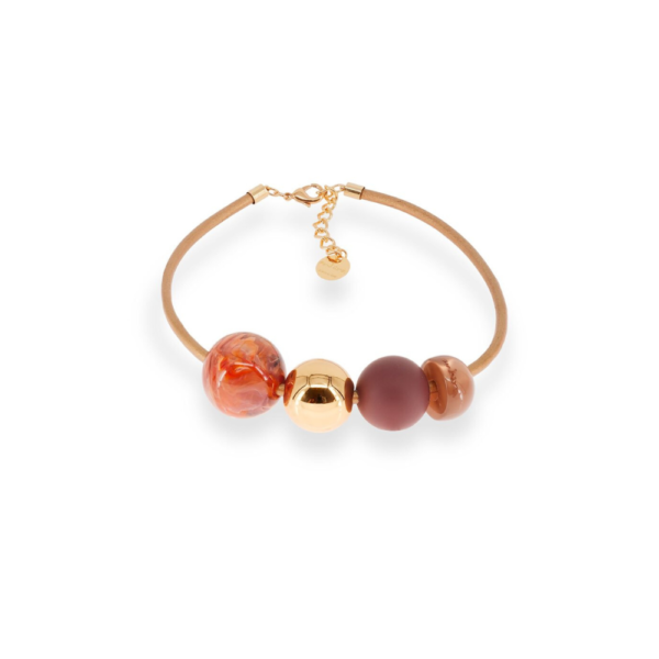 Collana Donna Antura In Cuoio E Sfere In Resina Marmorizzate 3 - Verre Gioielli Collana Donna Antura In Cuoio E Sfere In Resina Marmorizzate