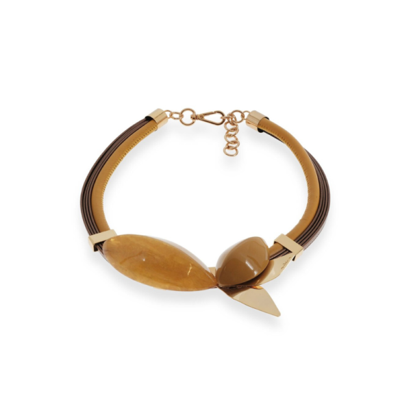 Collana Donna Antura In Pelle E Resina Con Inserti Dorati