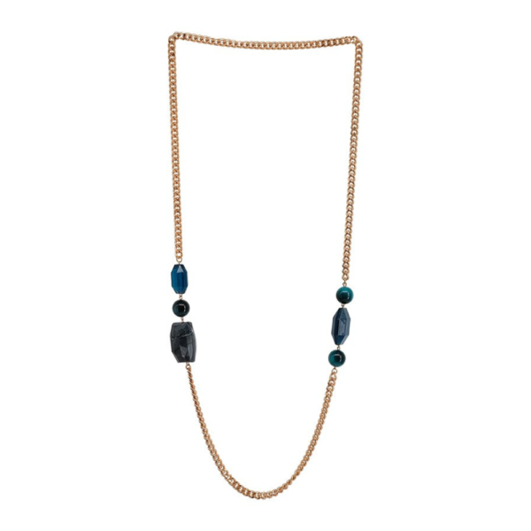 Collana Donna Antura Lunga In Ottone Dorato E Elementi In Resina Blu