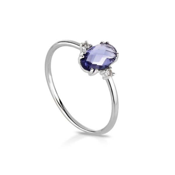 Anello Donna Kioto In Oro Bianco 9 Kt Con Diamanti 0.03 Ct E Cristallo Blu 3 - Verre Gioielli Anello Donna Kioto In Oro Bianco 9 Kt Con Diamanti 0.03 Ct E Cristallo Blu
