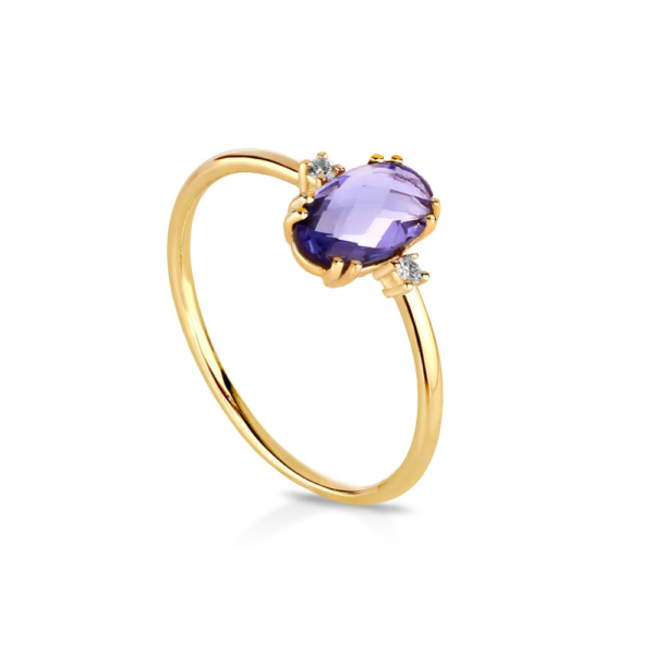 Anello Donna Kioto In Oro Giallo 9 Kt Con Diamanti 0.03 Ct E Cristallo Blu