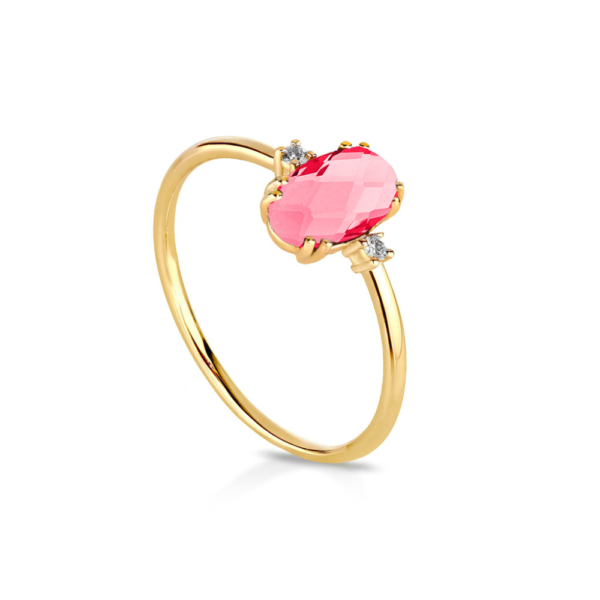 Anello Donna Kioto In Oro Giallo 9 Kt Con Diamanti 0.03 Ct E Cristallo Rosa