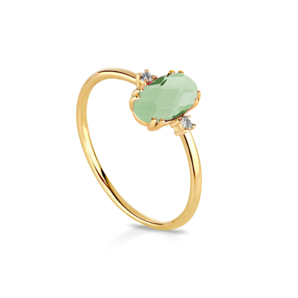 Anello Donna Kioto In Oro Giallo 9 Kt Con Diamanti 0.03 Ct E Cristallo Verde 2 - Verre Gioielli Anello Donna Kioto In Oro Giallo 9 Kt Con Diamanti 0.03 Ct E Cristallo Verde