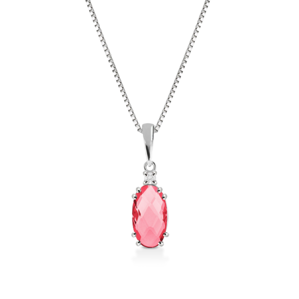 Collana Donna Kioto In Oro Bianco 9 Kt Con Diamanti 0.015 Ct E Cristallo Rosa