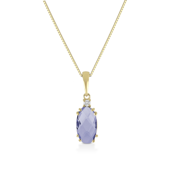 Collana Donna Kioto In Oro Giallo 9 Kt Con Diamanti 0.015 Ct E Cristallo Blu