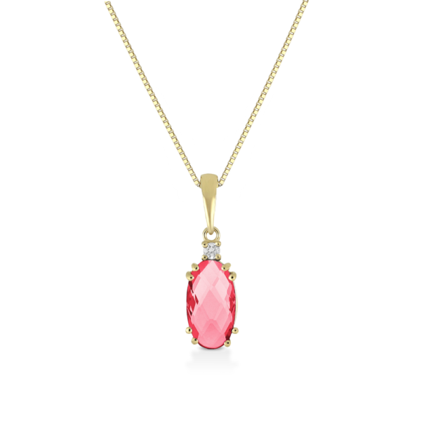 Collana Donna Kioto In Oro Giallo 9 Kt Con Diamanti 0.015 Ct E Cristallo Rosa