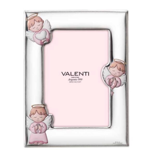 Cornice Portafoto Valenti Baby Rosa In Argento 999 Con Angioletti