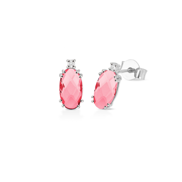 Orecchini Donna Kioto In Oro Bianco 9 Kt Con Diamanti 0.03 Ct E Cristallo Rosa