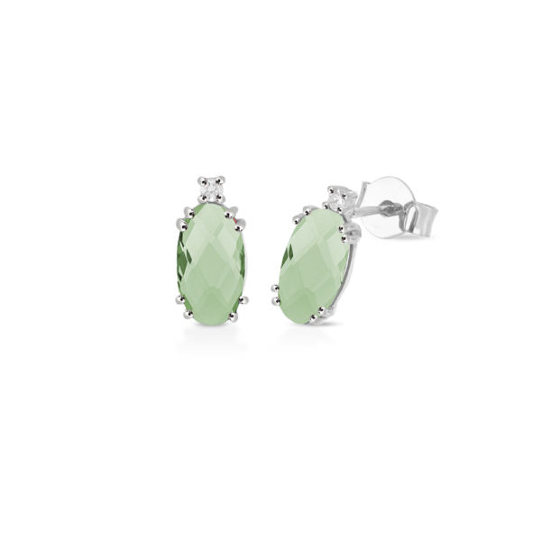 Orecchini Donna Kioto In Oro Bianco 9 Kt Con Diamanti 0.03 Ct E Cristallo Verde