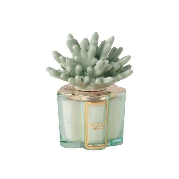 Candela Profumata Mela Verde Con Corallo In Ceramica Capodimonte Verde Salvia