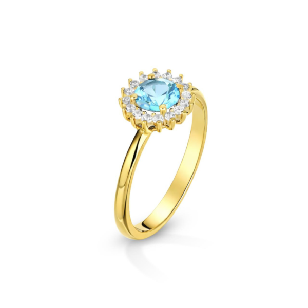 Anello Donna Igold In Oro Giallo 9 Kt Con Zircone Acquamarina E Zirconi Bianchi