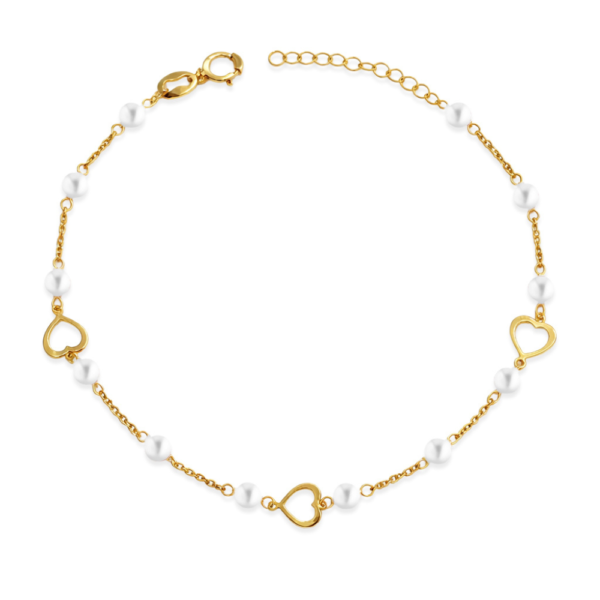 Bracciale Bambina Igold In Oro Giallo 9 Kt Con Cuori E Perle