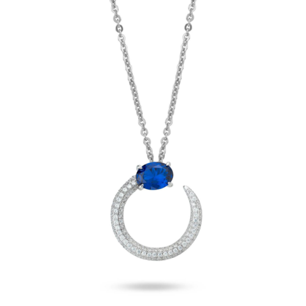 Collana Donna Bottega Boccadamo In Argento 925 Con Pendente Circolare E Cristalli Bianchi E Blu