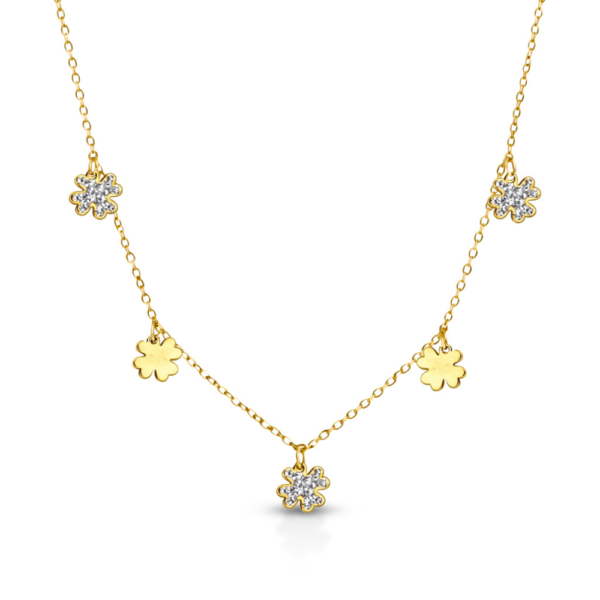 Collana Donna Igold In Oro Giallo 9 Kt E Quadrifogli Con Zirconi