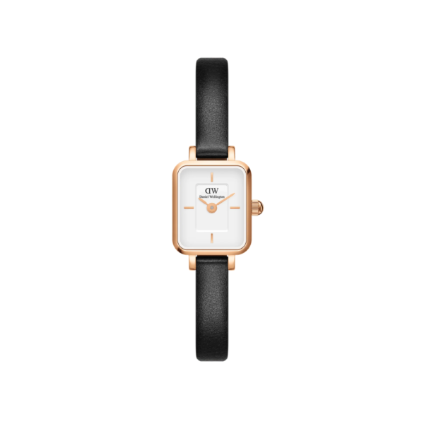 Orologio Donna Daniel Wellington In Acciaio Rosato E Pelle Nera Quadro Mini