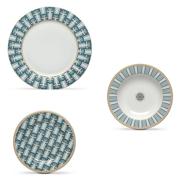 Set 18 Piatti Pozzi Milano In Porcellana Bianca E Azzurra Liberty