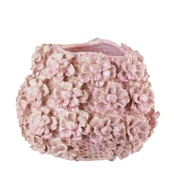 Vaso Basso L’Oca Nera In Gres Rosa E Decoro Floreale