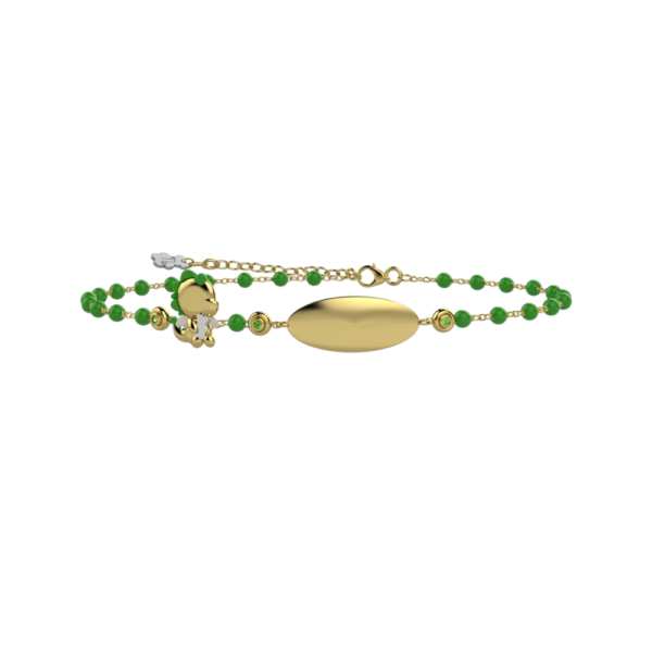 Bracciale Bimbo Nanan In Argento 925 Dorato Con Draghetto E Pietre Verdi