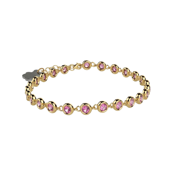 Bracciale Tennis Bimba Nanan In Argento 925 Dorato E Pietre Rosa